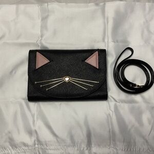 Kate Spade Jazz Things Up Winnie Black Cat Face Convertible Clutch Crossbody Bag